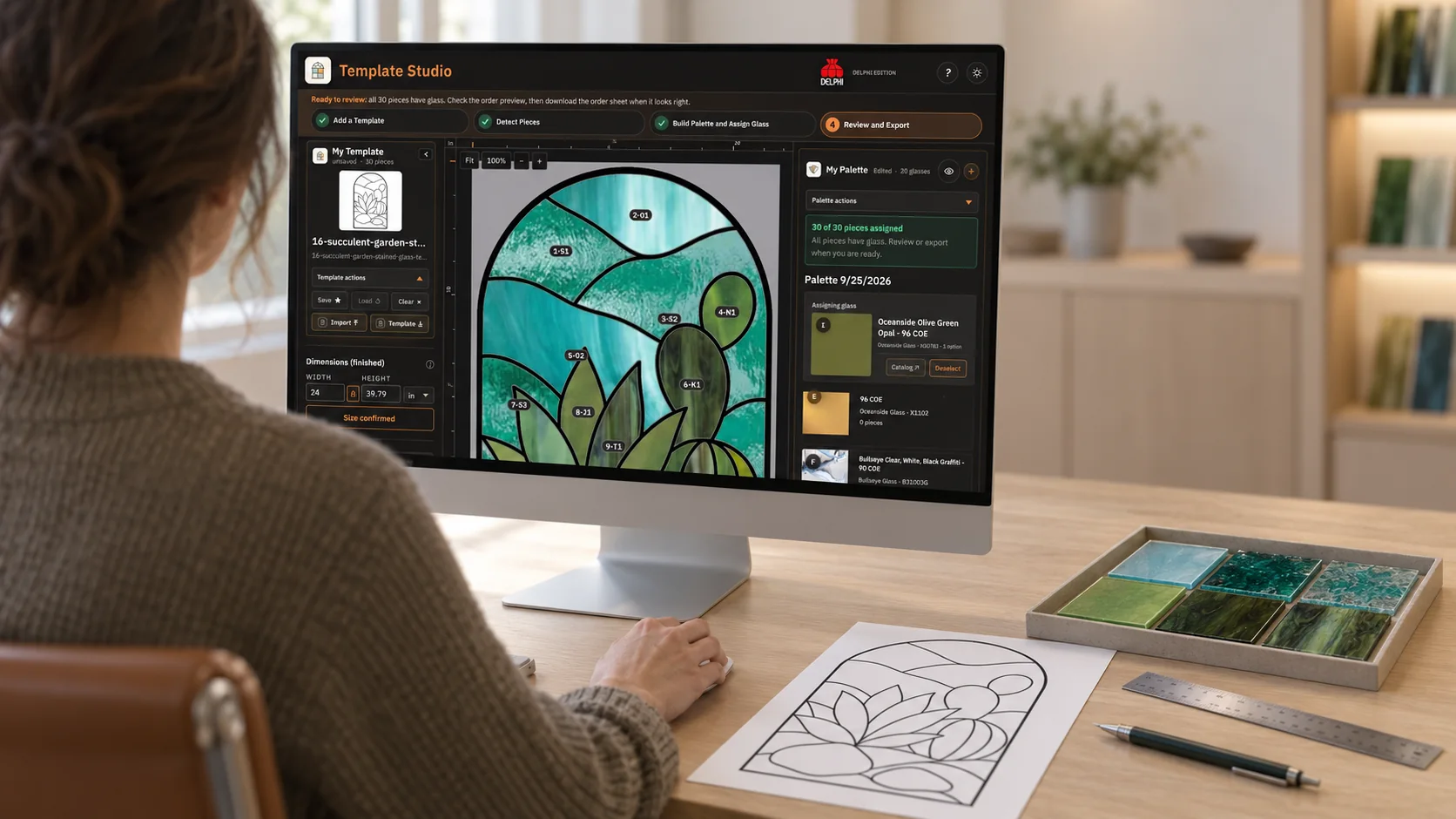 Template Studio Succulent project on a realistic desktop monitor in a quiet modern studio