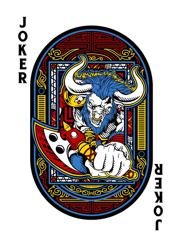 Black Joker bull illustration for the playing-card deck