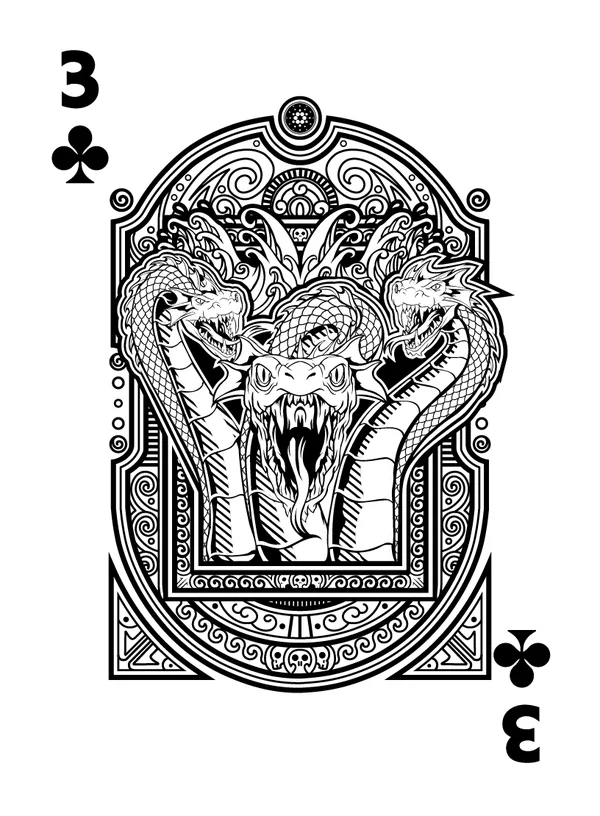 3 of Clubs illustrated playing-card design