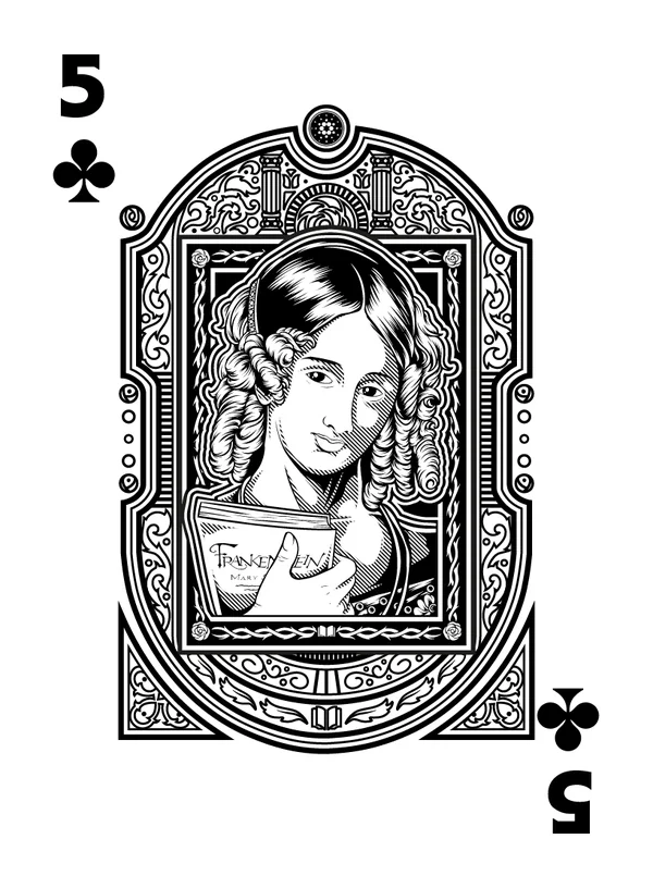 5 of Clubs illustrated playing-card design
