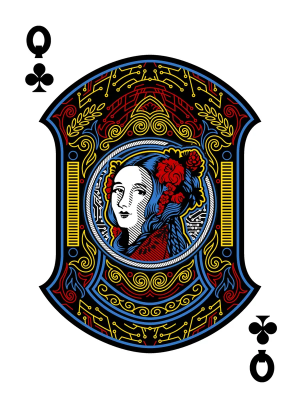 Queen of Clubs illustrated playing-card design
