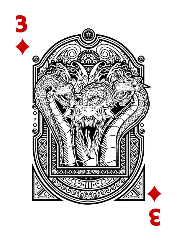 3 of Diamonds illustrated playing-card design