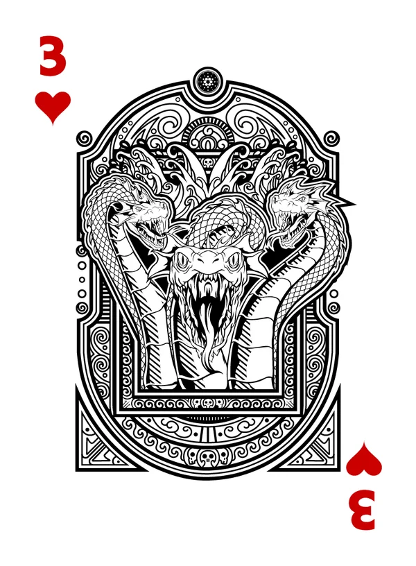 3 of Hearts illustrated playing-card design