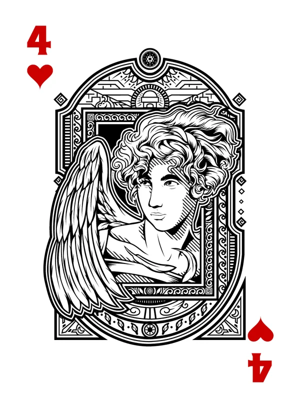 4 of Hearts illustrated playing-card design