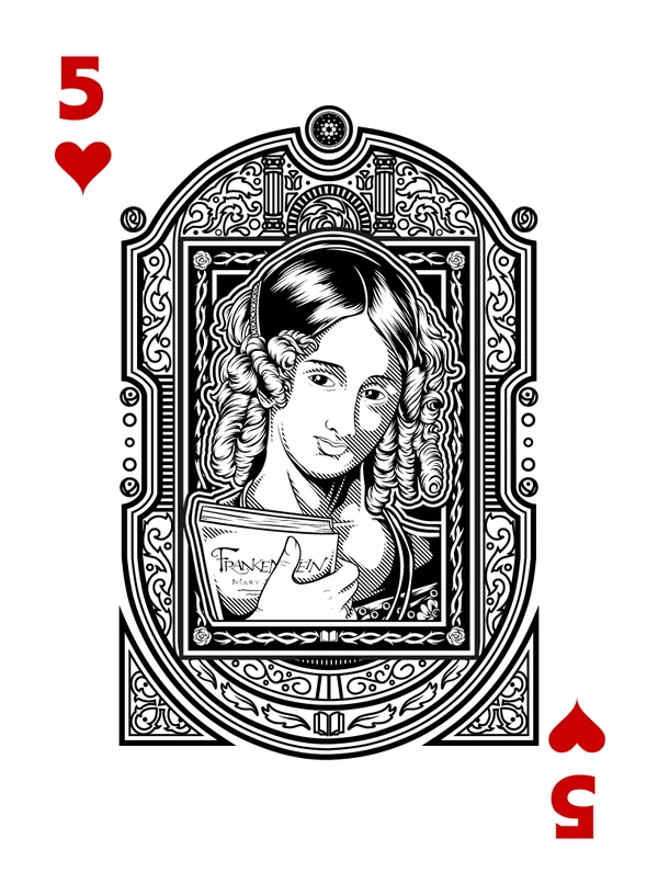 5 of Hearts illustrated playing-card design