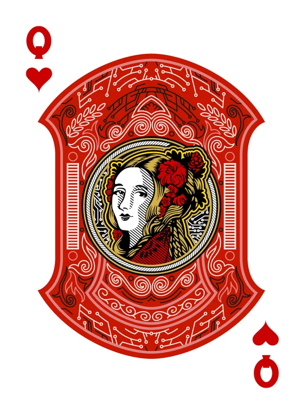 Queen of Hearts illustrated playing-card design