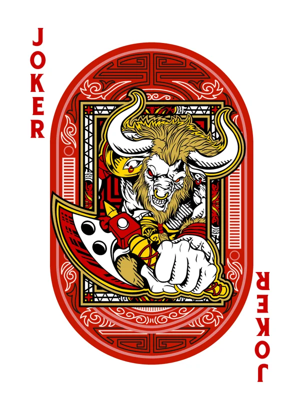 Red Joker bull illustration for the playing-card deck