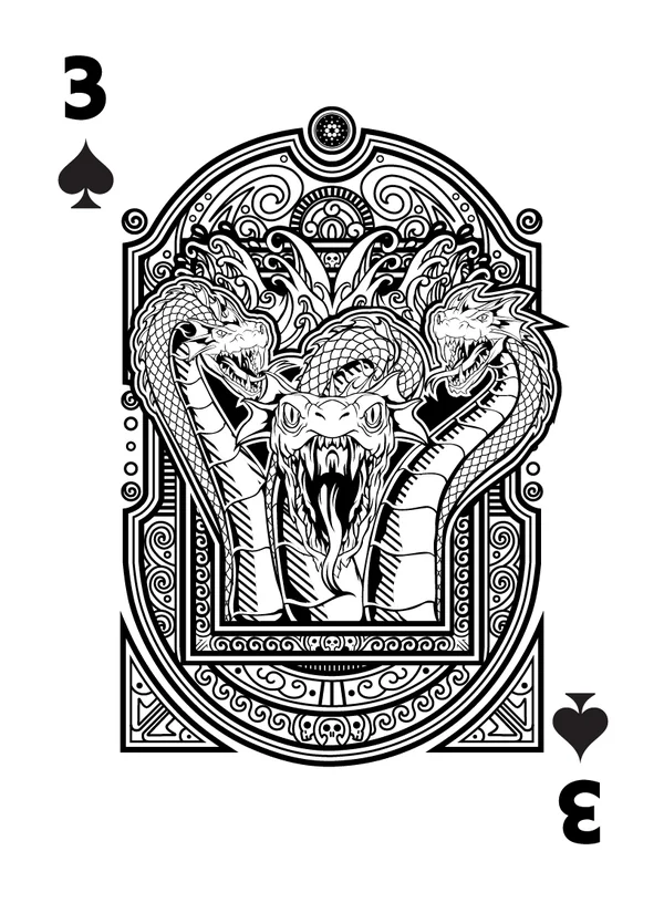 3 of Spades illustrated playing-card design