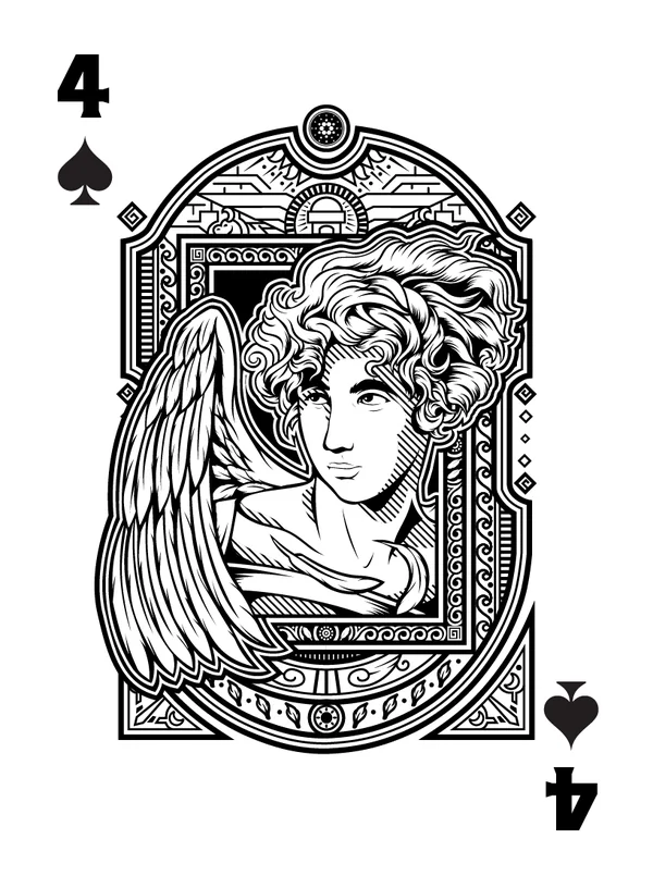 4 of Spades illustrated playing-card design