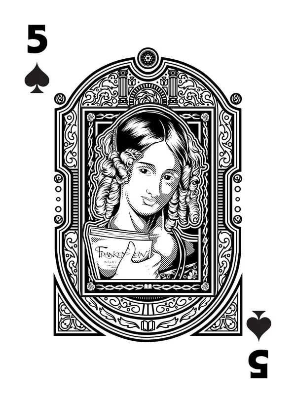 5 of Spades illustrated playing-card design