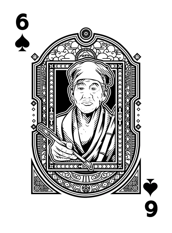 6 of Spades illustrated playing-card design