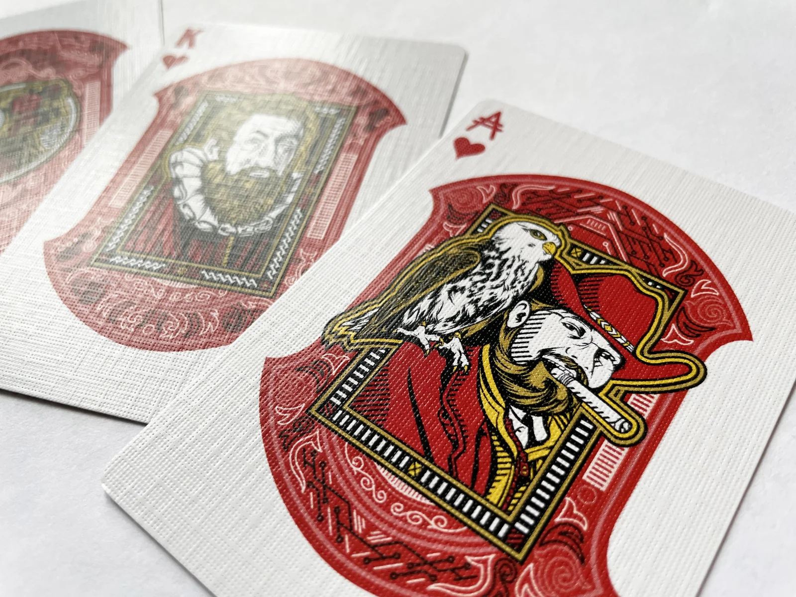 Close view of the illustrated Ace of Hearts card.