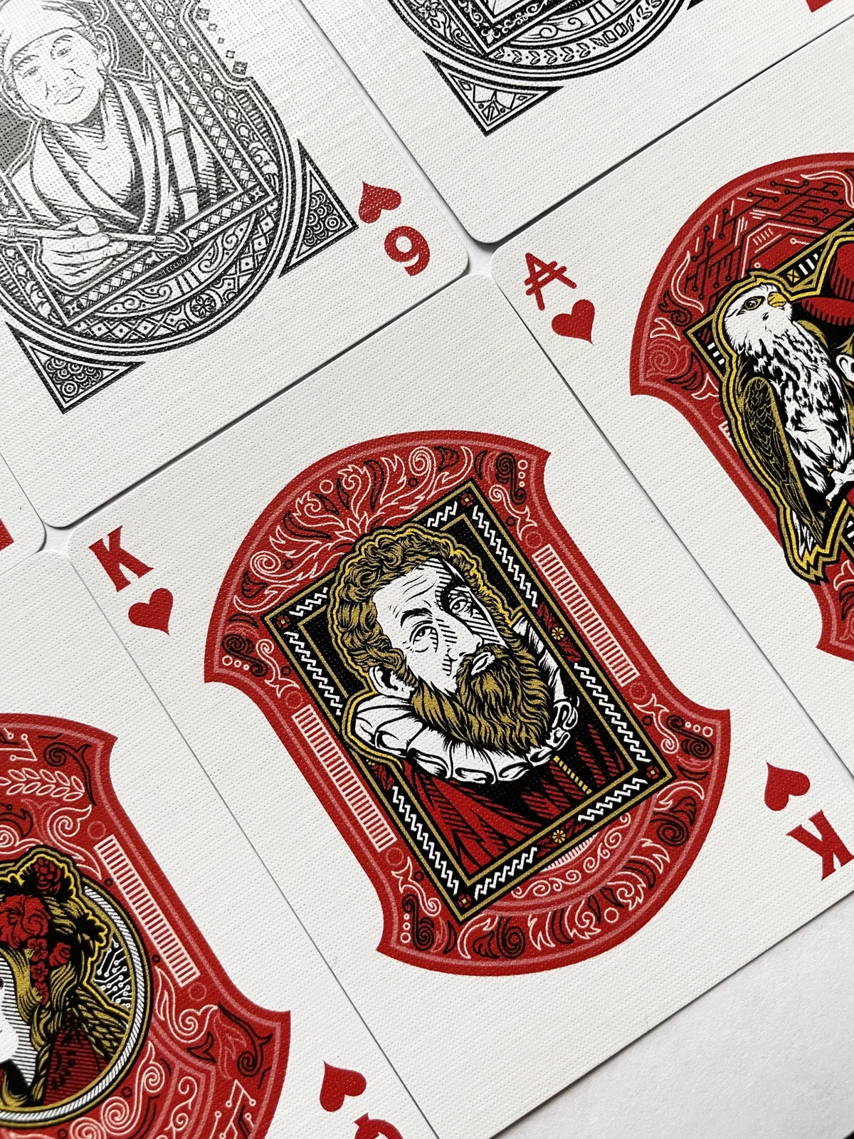 Close view of the illustrated King of Hearts card.