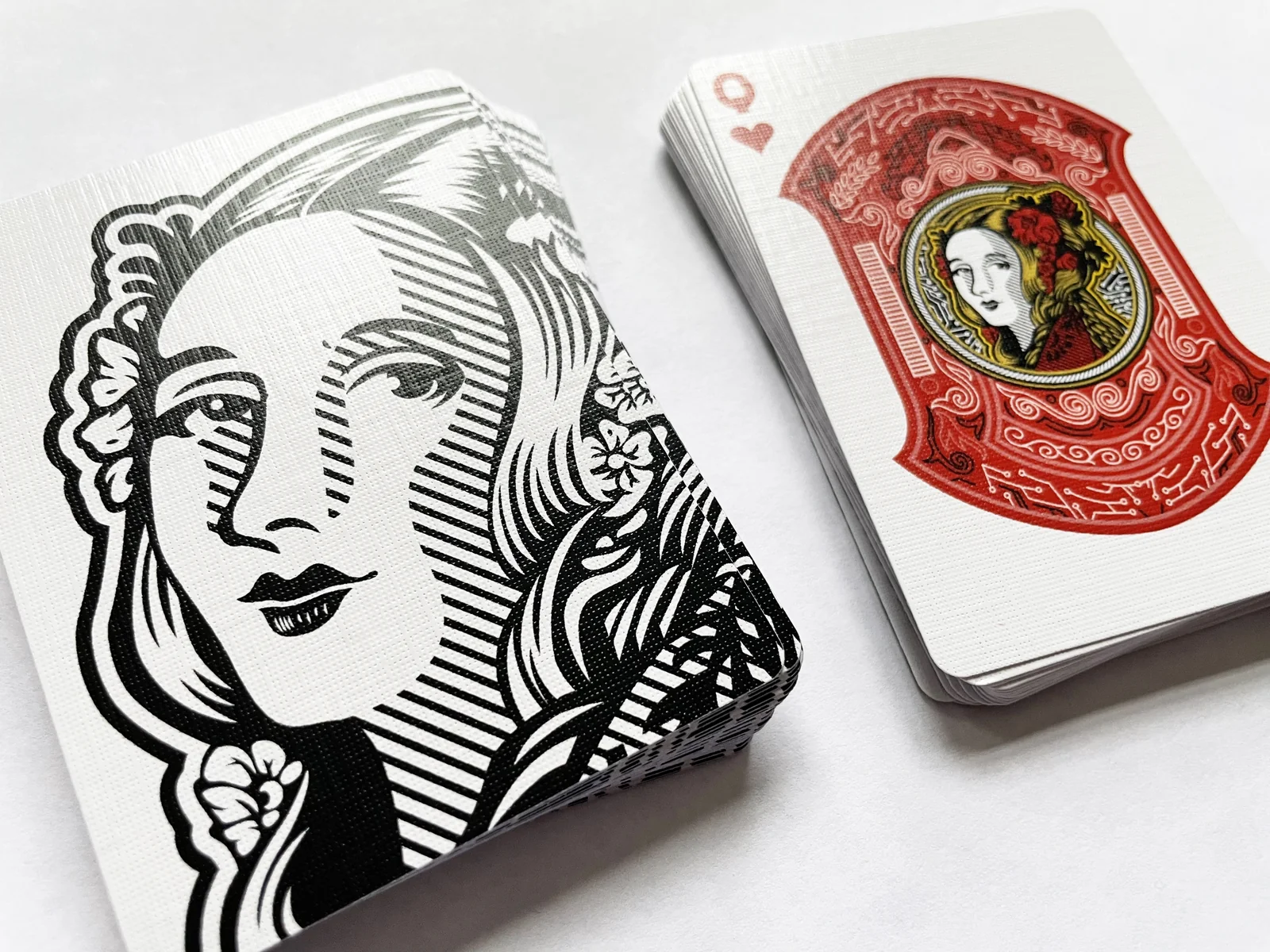 Close view of the illustrated Queen of Hearts card.
