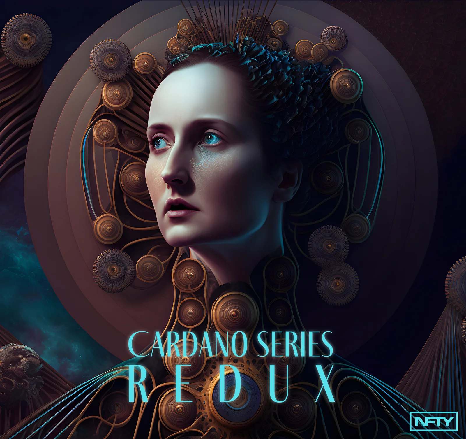 2023 Cardano Series Redux poster with a stylized portrait and cyan title lettering