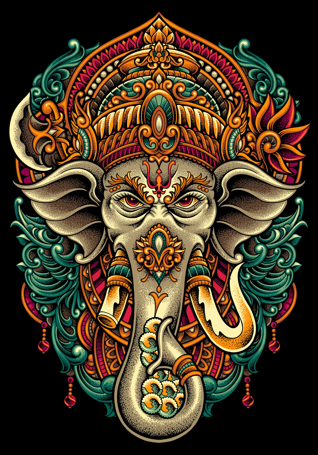 Devas portrait of Ganesha, illustrated by Rahadil Hermana