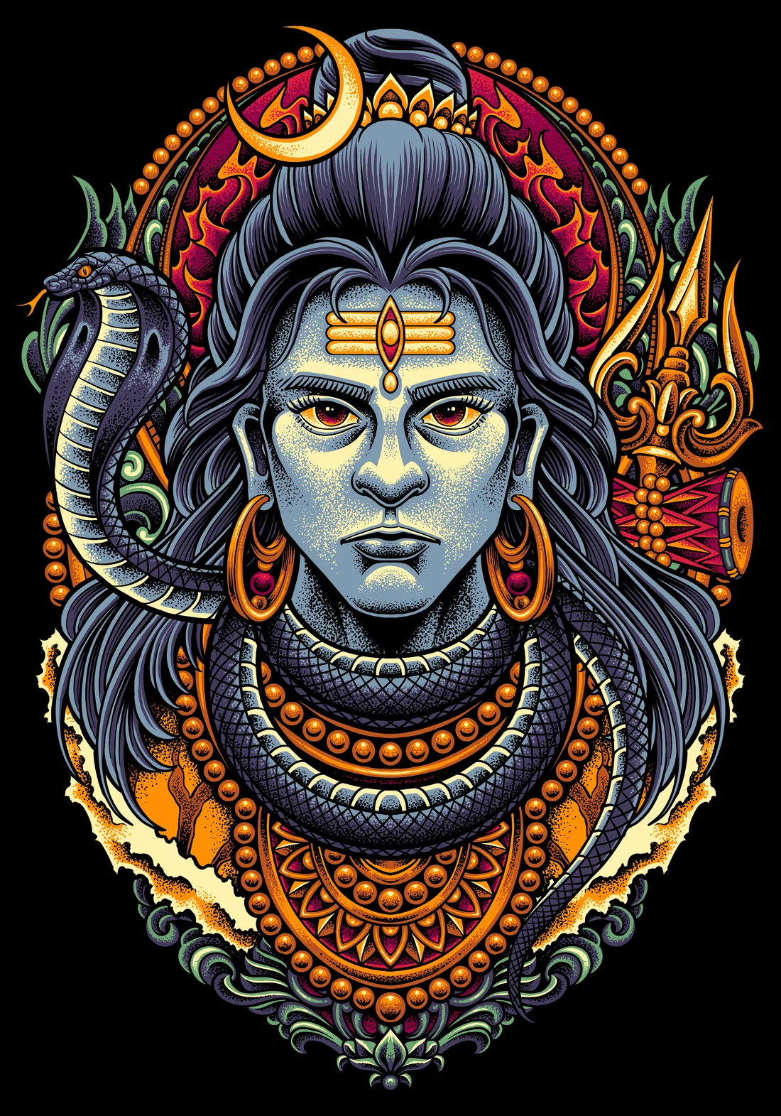 Devas portrait of Shiva, illustrated by Rahadil Hermana